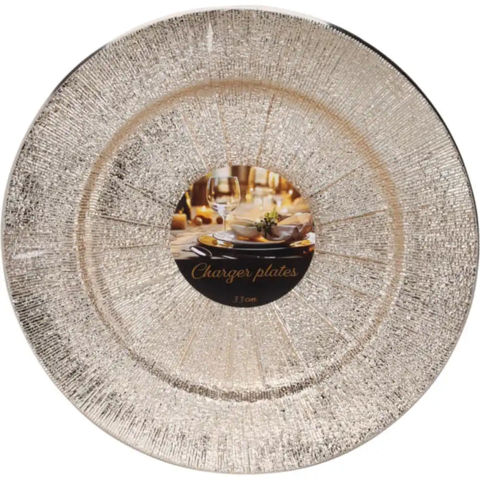 Gold charger plate with a textured sunburst finish