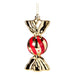 Glossy gold wrapped-sweet tree decoration with red stripes and red dots