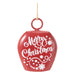 Red Merry Christmas bell decoration hanging from a jute string