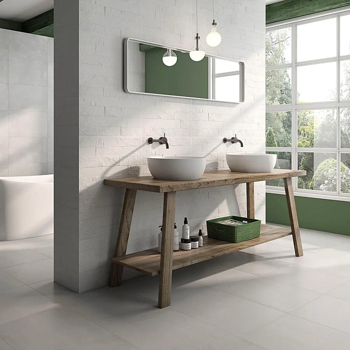 Contemporary bathroom with Adine Gris 45x45 ceramic tiles in a smooth matt finish.