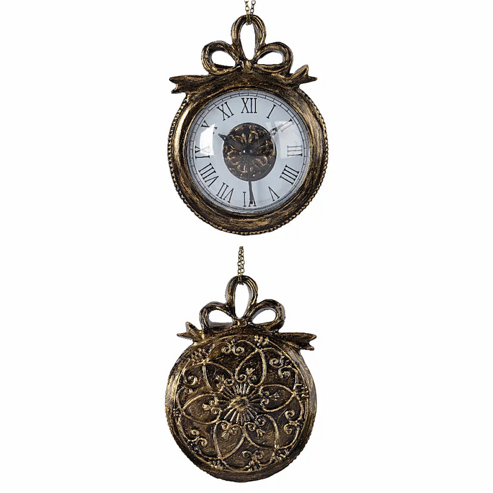 Aged Clock with Ribbon Hanging Decoration