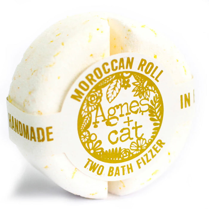 Agnes + Cat Fresh Citrus, Clementine and Moroccan Roll gift box with wrapped candle and bath fizzers