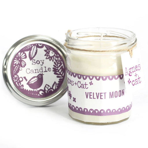 Agnes + Cat Velvet Moon gift box with soy candle and Windermere and Citrus bath fizzers