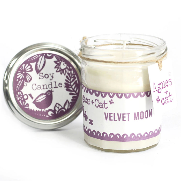 Agnes + Cat Velvet Moon gift box with soy candle and Windermere and Citrus bath fizzers