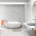 Contemporary bathroom with Agora Blanco wall tiles, creating a fresh and airy atmosphere.