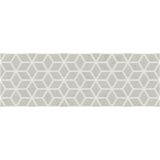 Close-up of Andria Grey wall tile showing its geometric grey stone-effect surface with subtle tonal shifts.