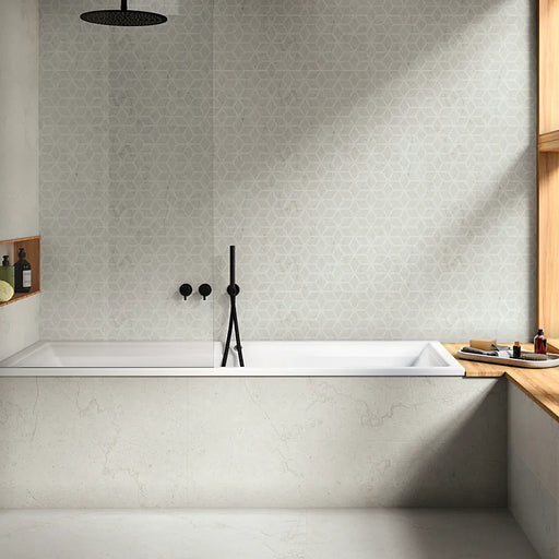 Bathroom wall decorated with Andria Grey wall tiles for a sleek and modern stone-inspired finish.
