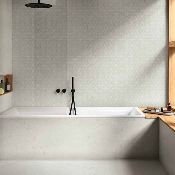 Bathroom wall decorated with Andria Grey wall tiles for a sleek and modern stone-inspired finish.