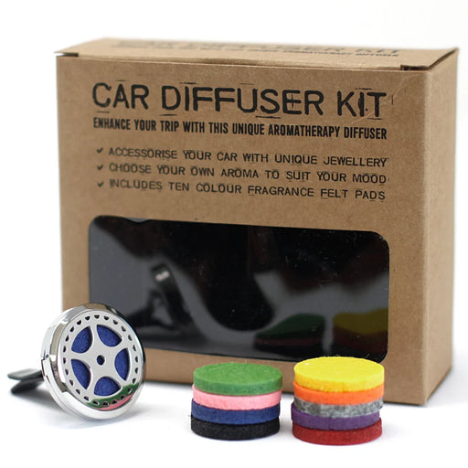 Auto Wheel 30mm stainless steel car diffuser kit with vent clip and reusable fragrance felt pads