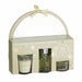 Close-up of Basil & Cactus Aroma Gift Set showing candle, diffuser, and botanical-inspired design.