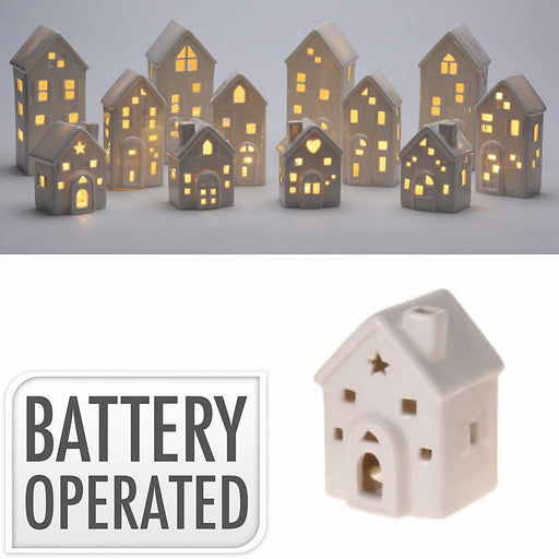 Battery Operated White House Ornament with LED and Star Pattern