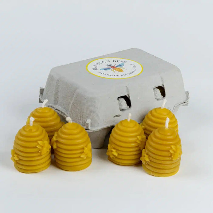 Hanna's Bees beehive beeswax candle set of six presented in a gift box