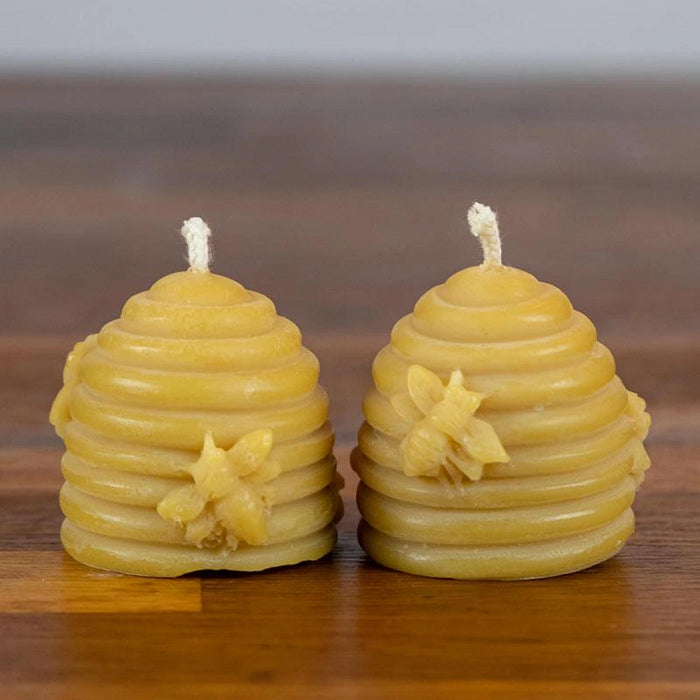 Hanna's Bees beehive shaped beeswax candle set of two in a gift box