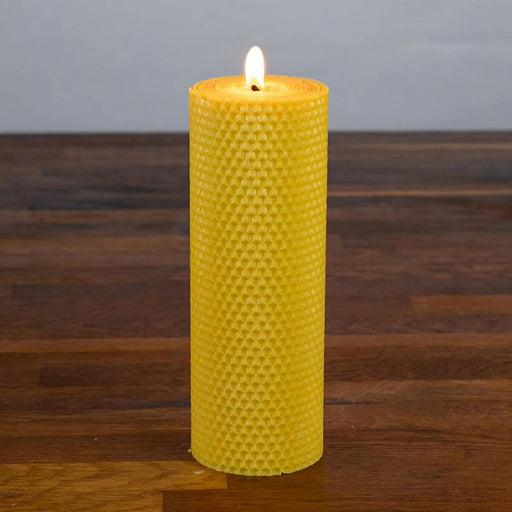 Hanna's Bees tall hand rolled beeswax pillar candle pair in a gift box