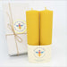 Hanna's Bees tall hand rolled beeswax pillar candle pair in a gift box