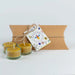 Hanna's Bees beeswax tealight candles gift set with three tealights in glass holders in a small gift box
