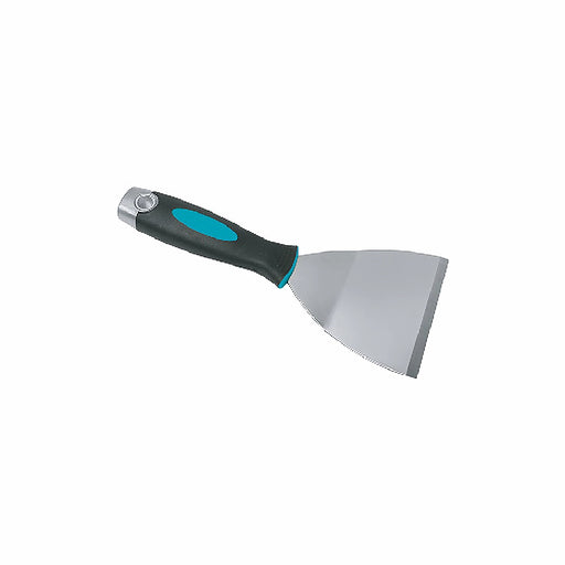 Close-up of Bihui 100mm Tile Remover showing curved stainless steel blade, rubber pro grip handle, and steel hammer end.