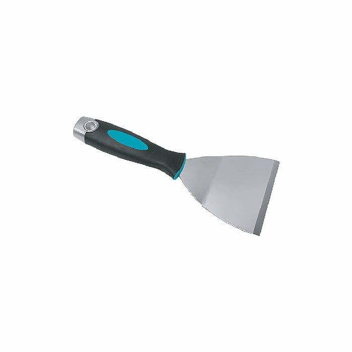 Close-up of Bihui 100mm Tile Remover showing curved stainless steel blade, rubber pro grip handle, and steel hammer end.