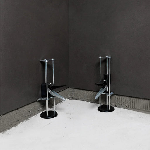 BIHUI 2-piece tile support with 25cm height adjustment, quick-release lever, and 80kg load capacity — designed for installing large tiles on walls.
