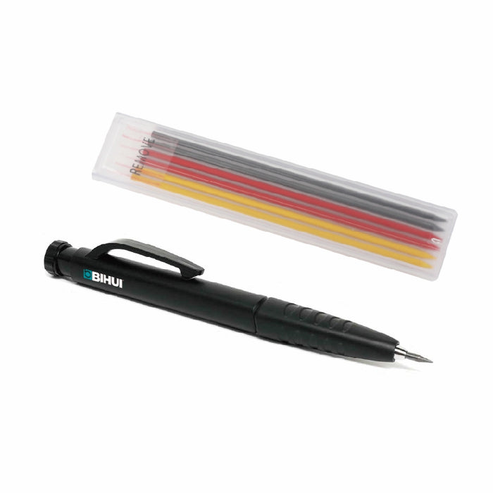 Full product image of the Bihui Auto Pencil Marker, displayed alongside 6 coloured spare leads and packaging.