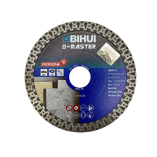 Close-up of the Bihui S/Thin 115mm Turbo Diamond Blade showing its ultra-thin profile and reinforced flange.