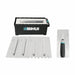 Close-up of Bihui Jumbo 8 Piece Trowel Set showing stainless steel blades, interchangeable TPR handle, and various notch sizes.