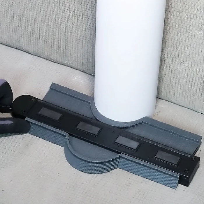 Bihui Lockable PVC Contour Gauge 10” on a workbench, ready for use in a home improvement project.