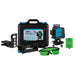 Set of Bihui laser level with included accessories laid out: battery, charging cable, magnetic mounts, laser plate, glasses, and carrying case.