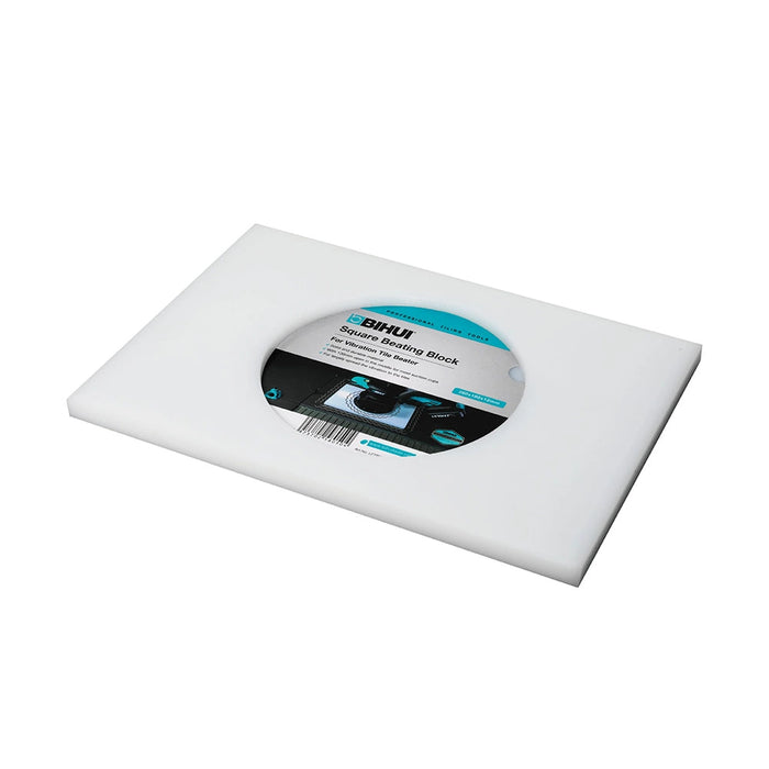 Full view of the Bihui Tile Beater PE Board placed alongside a vibration tile beater, designed for large-format tile installation.