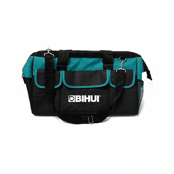 Black Bihui Tool Bag with reinforced handles and multiple side pockets, designed for professional tool storage.