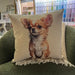 Bingo Dog cushion cover styled on a sofa, showing fun dog motif in a casual home setting.