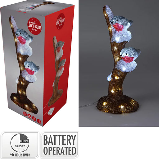 Birds on Tree with Battery Operated LED's Christmas Decoration