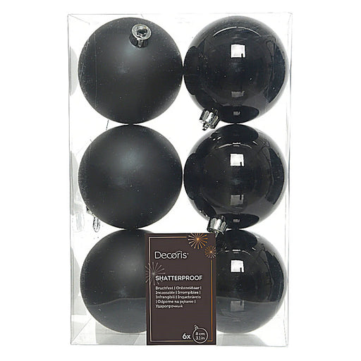 Pack of 6 Black christmas baubles