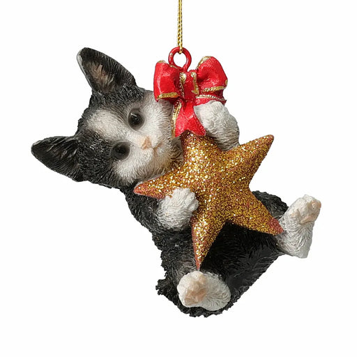 Close-up of Black Cat Hanging From A Star showing glossy finish and gold star detail.