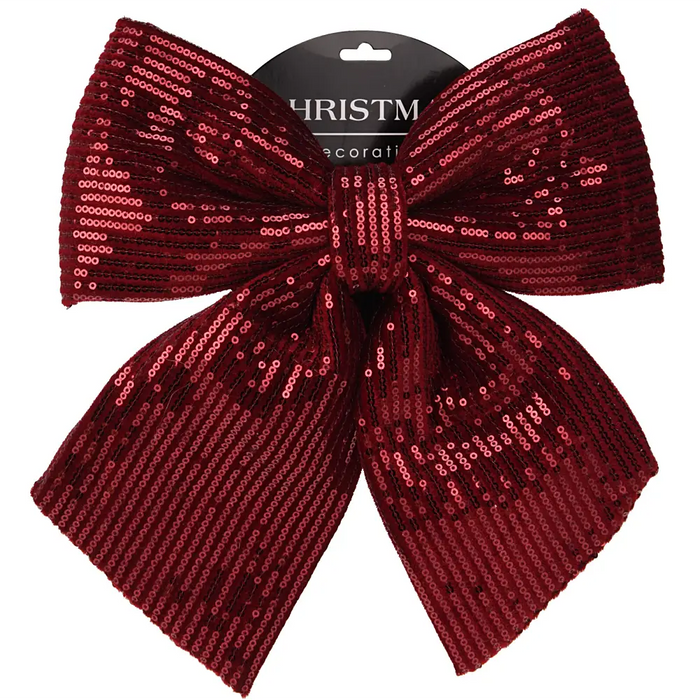 Bordeaux Burgundy Sequins Christmas Bow