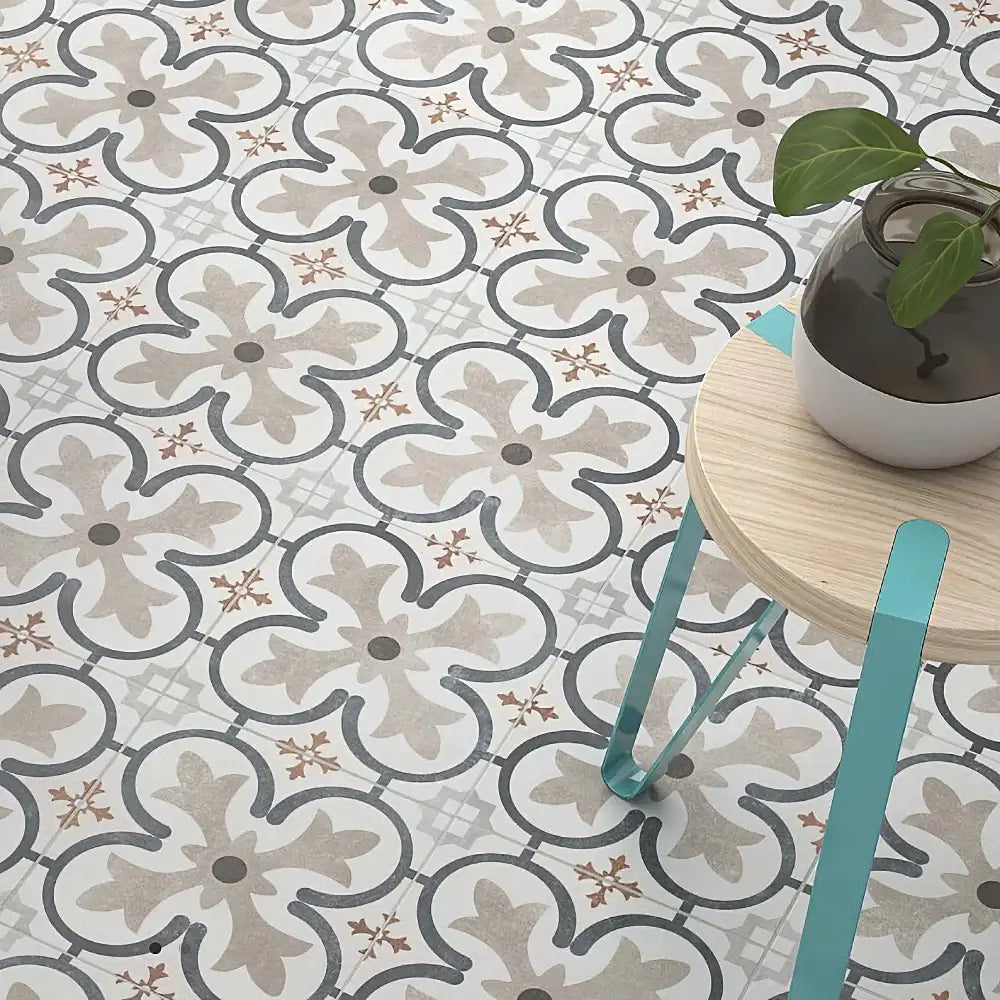 Living space with Boulevard Beige 45x45 ceramic tiles in a soft matt finish, complementing neutral furnishings.