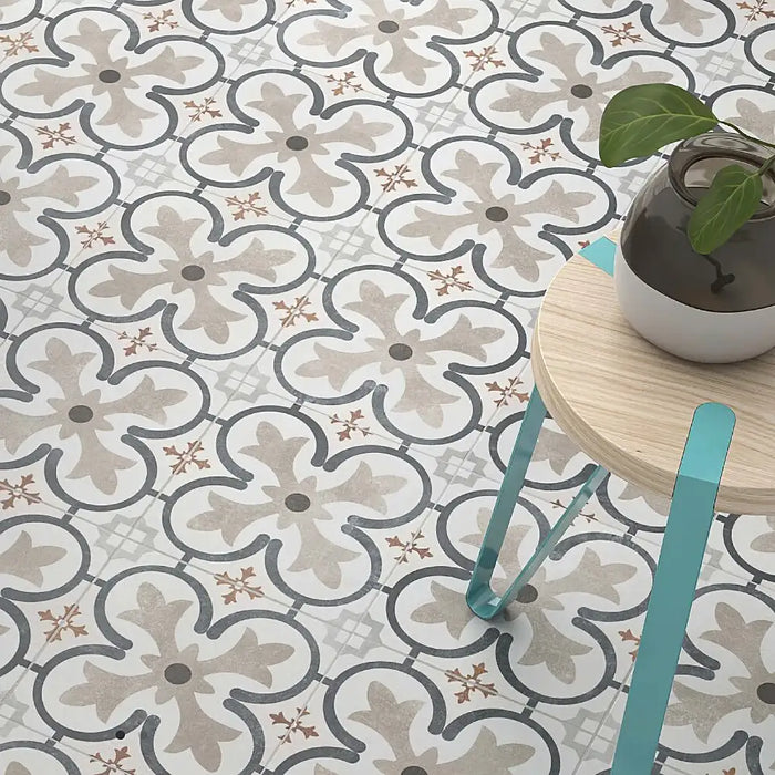 Living space with Boulevard Beige 45x45 ceramic tiles in a soft matt finish, complementing neutral furnishings.