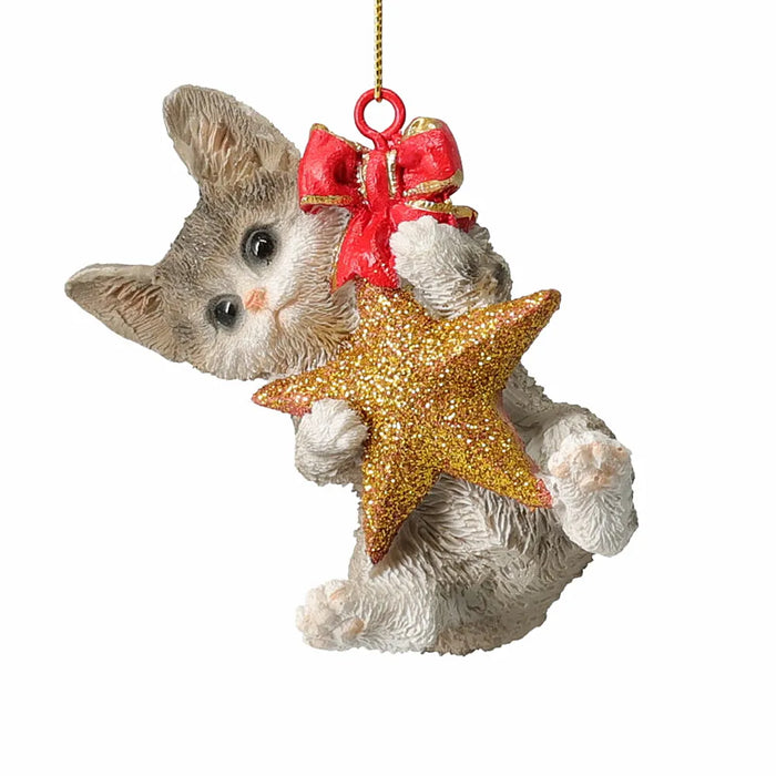 Close-up of Brown Cat Hanging From A Star showing detailed fur texture and gold star accent.