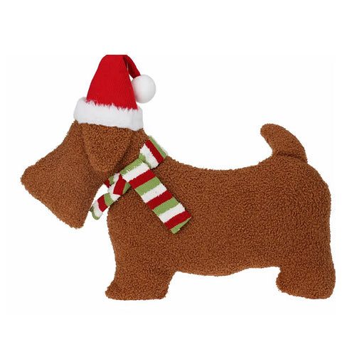 Brown Dog Shaped Christmas Cushion