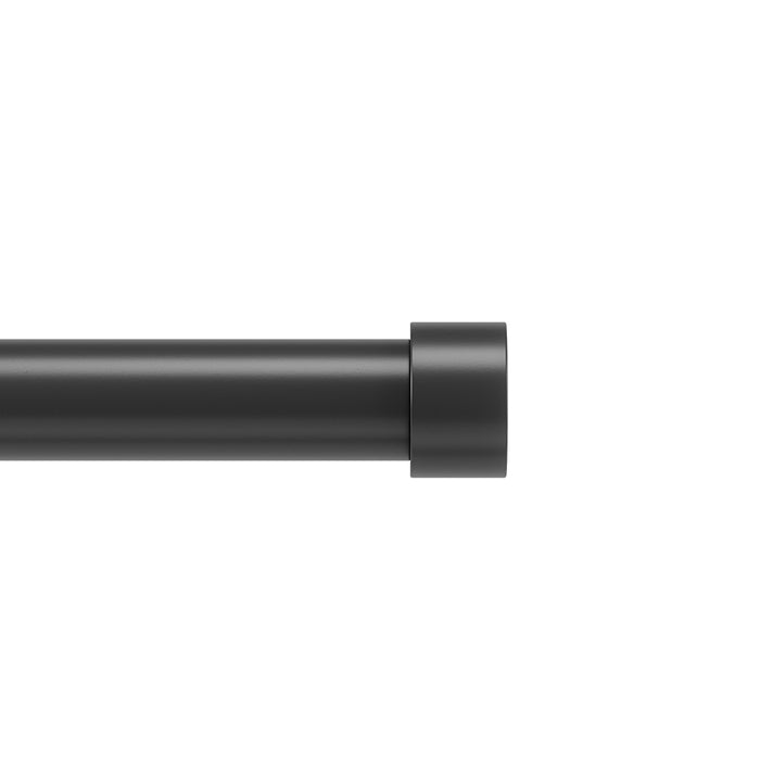 Cappa matt black extendable metal curtain pole with finials and wall brackets laid out for installation
