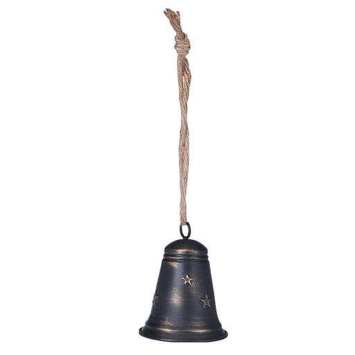Close-up of Carbon Bell showing textured surface and natural jute hanging loop.
