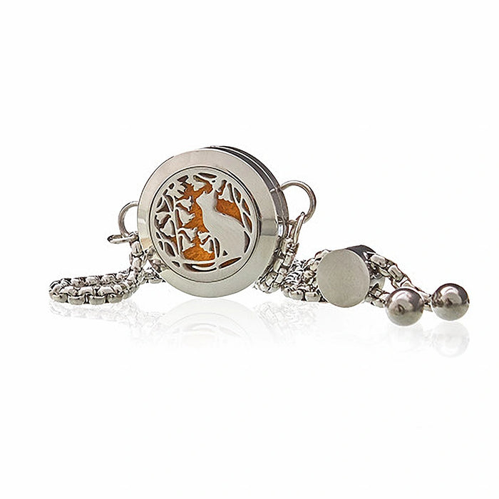 Cat and Flowers 20mm stainless steel aromatherapy chain bracelet with essential oil diffuser locket