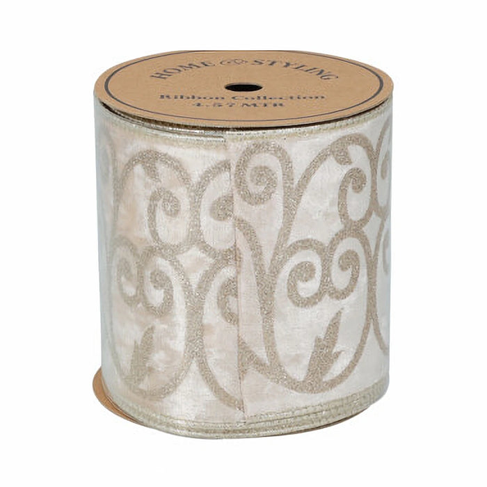 Close-up of champagne ribbon showing smooth satin finish.