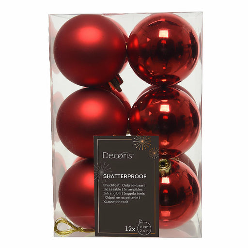 Christmas Red 6cm Shatterproof Baubles 12 Pack