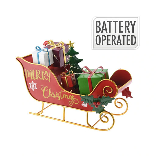 Close-up of Christmas Tree Sleigh showing intricate gift details, Christmas tree.