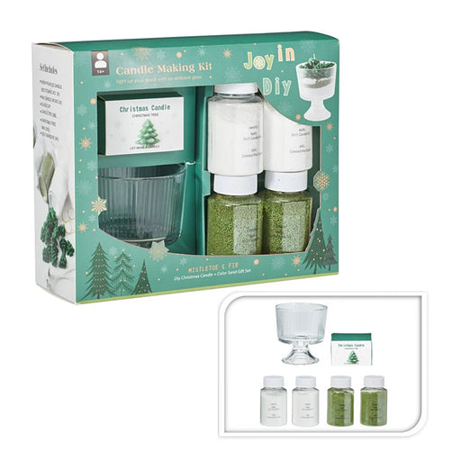 Close-up of Christmas Tree Candle Making Kit showing mould details and candle-making materials.