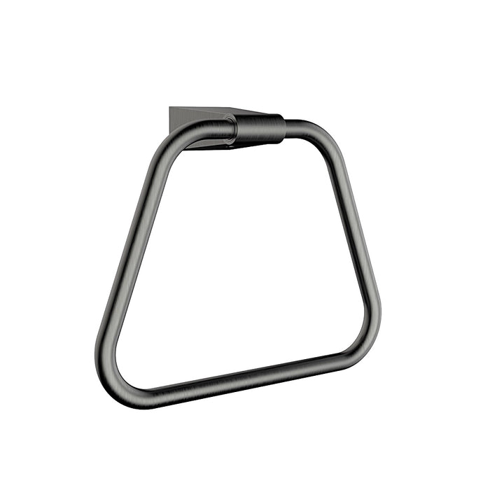 Close-up of Corfu Gun Metal Towel Ring showing brushed gunmetal texture and solid frame.
