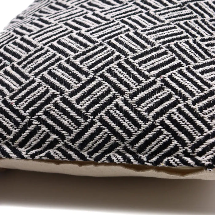 Criss-Cross Black Cotton Cushion