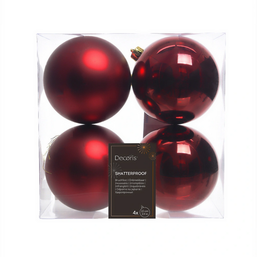 Dark Red 10cm Shatterproof Baubles 4 Pack