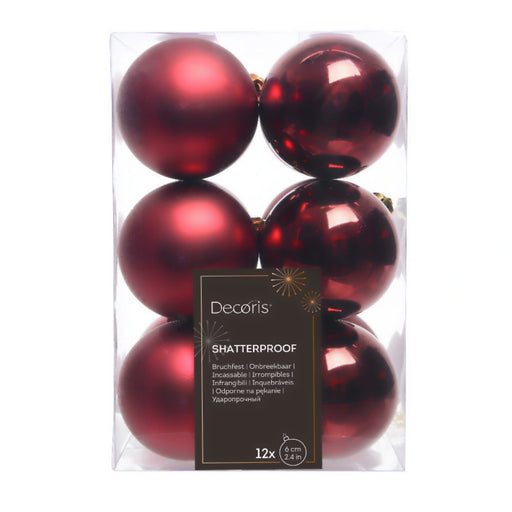 Dark Red 6cm Shatterproof Christmas Baubles 12 Pack